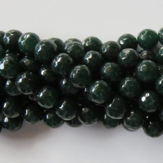 8mm Round Gemstone Beads - Faceted Malaysian Jade - Dark Forest Green
