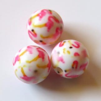 12mm Round Porcelain/Ceramic Beads - Bright Pink Flamingos