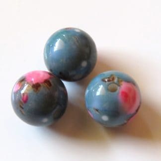 12mm Round Porcelain/Ceramic Beads - Turquoise with Pink Flowers
