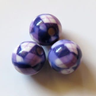12mm Round Porcelain/Ceramic Beads - Purple Plaid