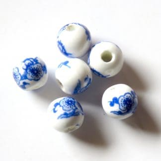6mm porcelain ceramic beads white cobalt cherry blossom