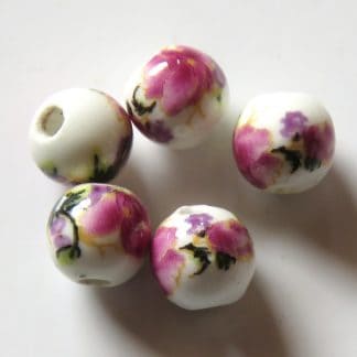 6mm porcelain ceramic beads white magenta