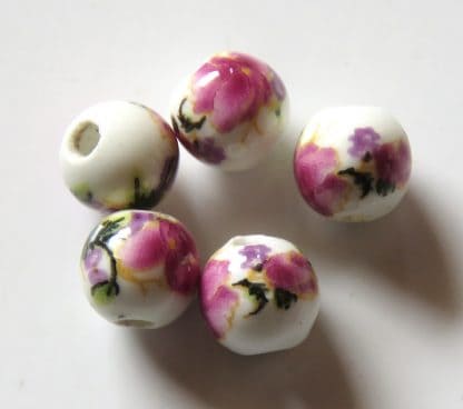 6mm porcelain ceramic beads white magenta