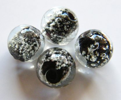 10mm glow round lampwork glass beads black