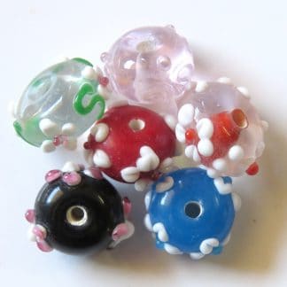 9x13mm Lampwork Glass Rondelle Beads - Mixed Raised Flowers
