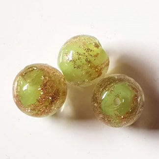 12mm round goldsand lampwork glass beads opaque green