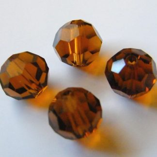 8mm round faceted amber brown crystal beads