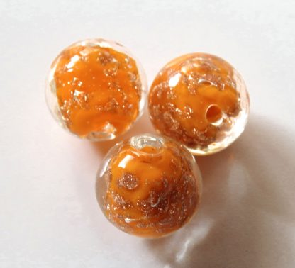 12mm round goldsand lampwork glass beads orange