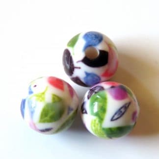 12mm Round Porcelain/Ceramic Beads - Multi-coloured Leaves