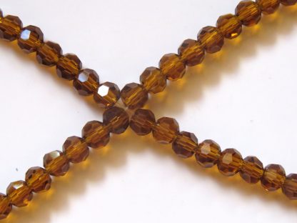 4mm round faceted amber brown crystal beads