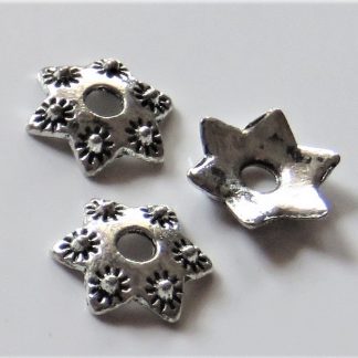 9x1.75mm Metal Alloy Star Spacer Bead Caps Antique Silver