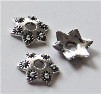 9x1.75mm Metal Alloy Star Spacer Bead Caps Antique Silver