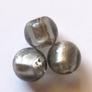 12mm smoky round lampwork silver foil glass beads