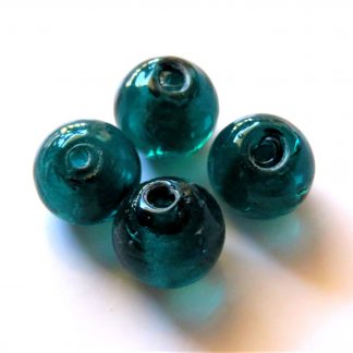 10mm dark teal round lampwork silver foil glass beads