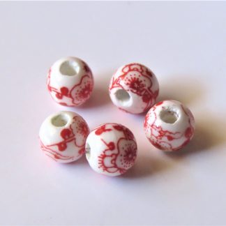 6mm porcelain ceramic beads white red cherry blossom