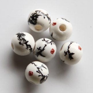 6mm Round Porcelain/Ceramic Beads - White / Black Briar