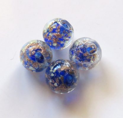10mm Gold Sand Glow Lampwork Glass Beads Blue