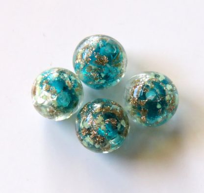 10mm Gold Sand Glow Lampwork Glass Beads Turquoise