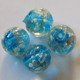 10mm Gold Sand Glow Lampwork Glass Beads Blue