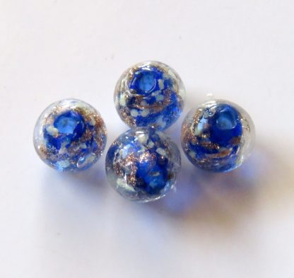 8mm Gold Sand Glow Lampwork Glass Beads Blue