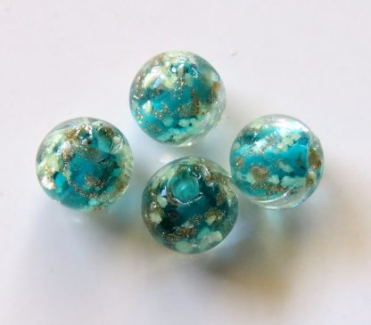 8mm Gold Sand Glow Lampwork Glass Beads Turquoise