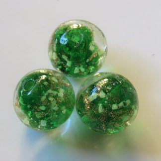12mm Gold Sand Glow Lampwork Glass Beads Green