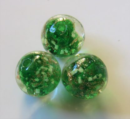12mm Gold Sand Glow Lampwork Glass Beads Green