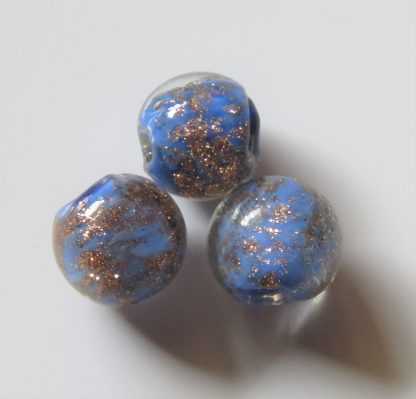 12mm round goldsand lampwork glass beads opaque blue