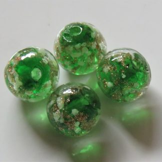10mm Gold Sand Glow Lampwork Glass Beads Dark Green