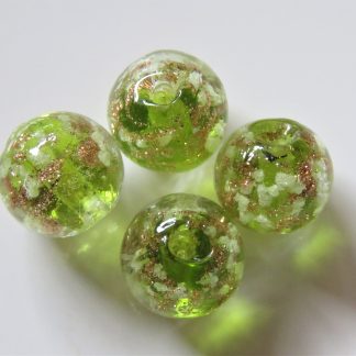 10mm Gold Sand Glow Lampwork Glass Beads Bright Green