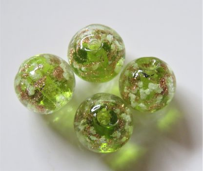 10mm Gold Sand Glow Lampwork Glass Beads Bright Green