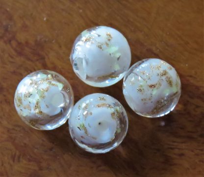 10mm Gold Sand Glow Lampwork Glass Beads White