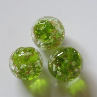 12mm Gold Sand Glow Lampwork Glass Beads Bright Green