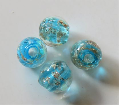 6mm Gold Sand Glow Lampwork Glass Beads Bright Blue