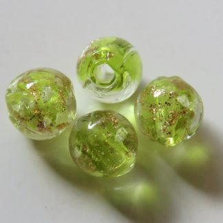 6mm Gold Sand Glow Lampwork Glass Beads Bright Green