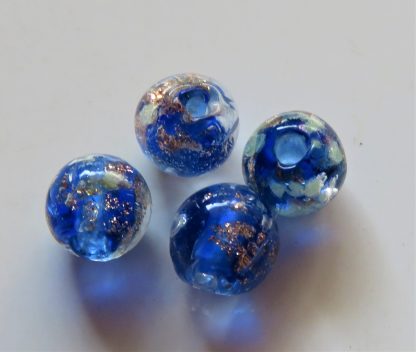 6mm Gold Sand Glow Lampwork Glass Beads Blue