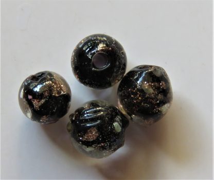 6mm Gold Sand Glow Lampwork Glass Beads Black