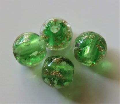 6mm Gold Sand Glow Lampwork Glass Beads Dark Green