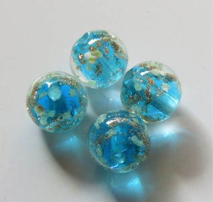 8mm Gold Sand Glow Lampwork Glass Beads Bright Blue