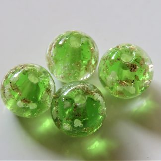8mm Gold Sand Glow Lampwork Glass Beads Bright Green