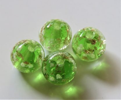 8mm Gold Sand Glow Lampwork Glass Beads Bright Green