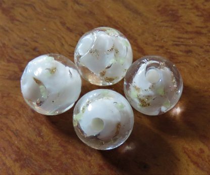 8mm Gold Sand Glow Lampwork Glass Beads White