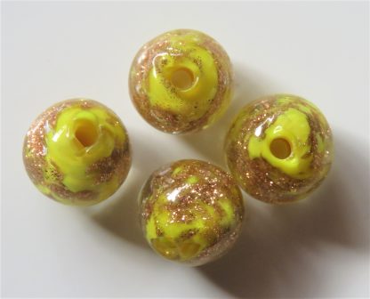 10mm round goldsand lampwork glass beads yellow