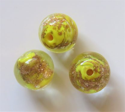 12mm round goldsand lampwork glass beads yellow