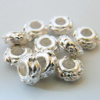 3x6.5mm Metal Alloy Floral Rondelle Spacers - Bright Silver