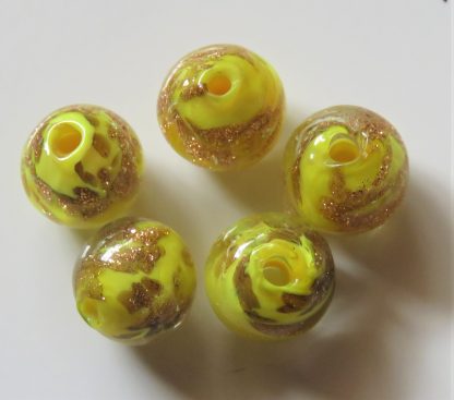 8mm round goldsand lampwork glass beads yellow