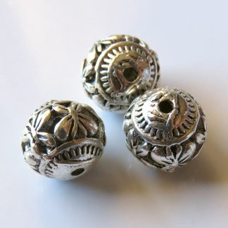11x10mm Round Rondelle Metal Alloy Hollow Spacer Beads - Antique Silver