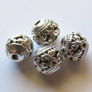 8mm Round Metal Alloy Hollow Spacer Beads - Antique Silver