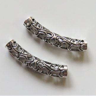 31x6mm Curved Tube Hollow Metal Alloy Spacer Beads - Antique Silver