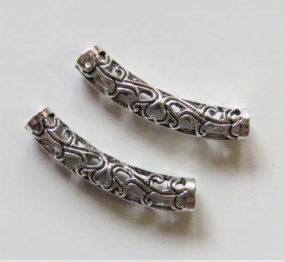 31x6mm Curved Tube Hollow Metal Alloy Spacer Beads - Antique Silver